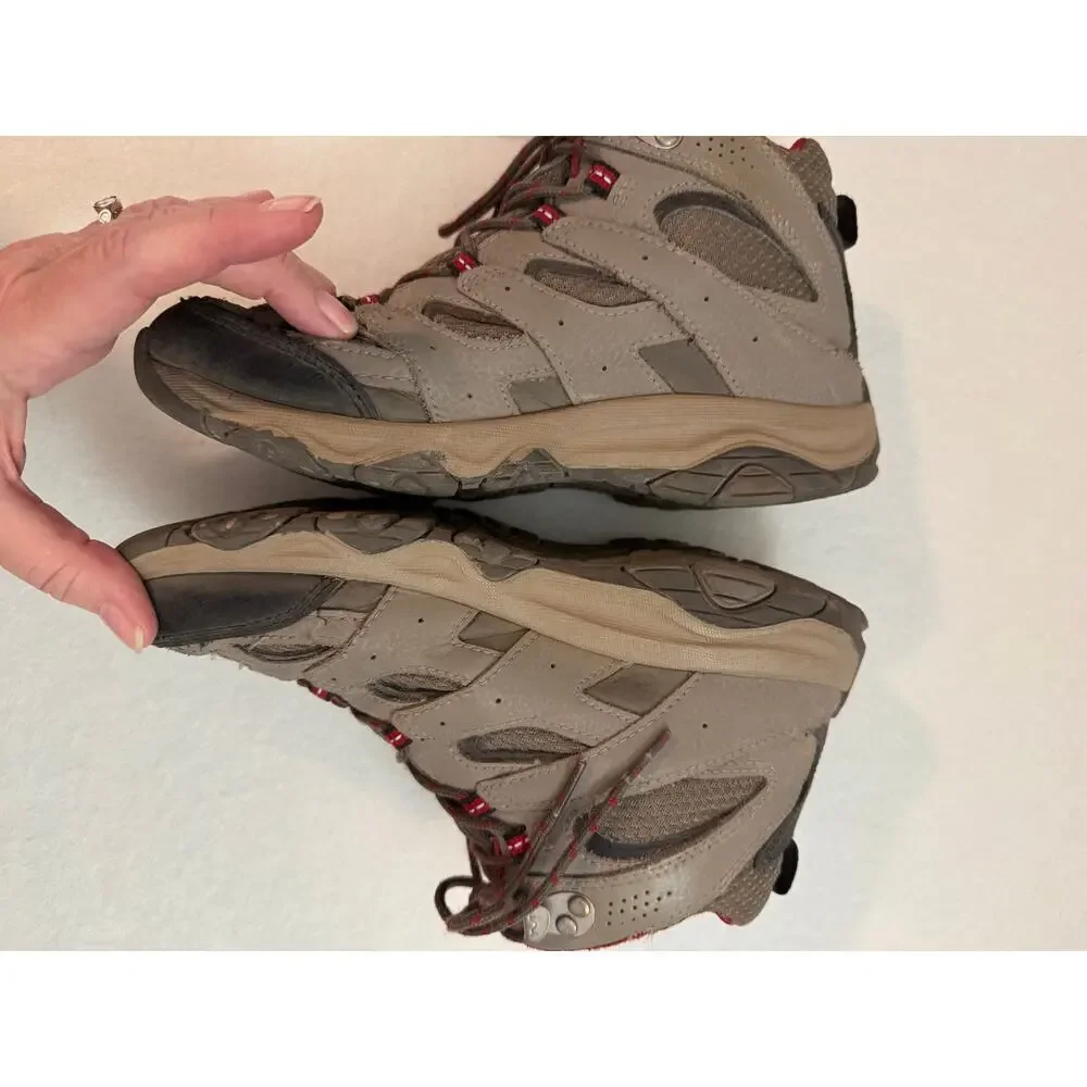 Moab 3 Mid Waterproof Leather Kids' Size 4M Boulder Gray Red Hiking Boots